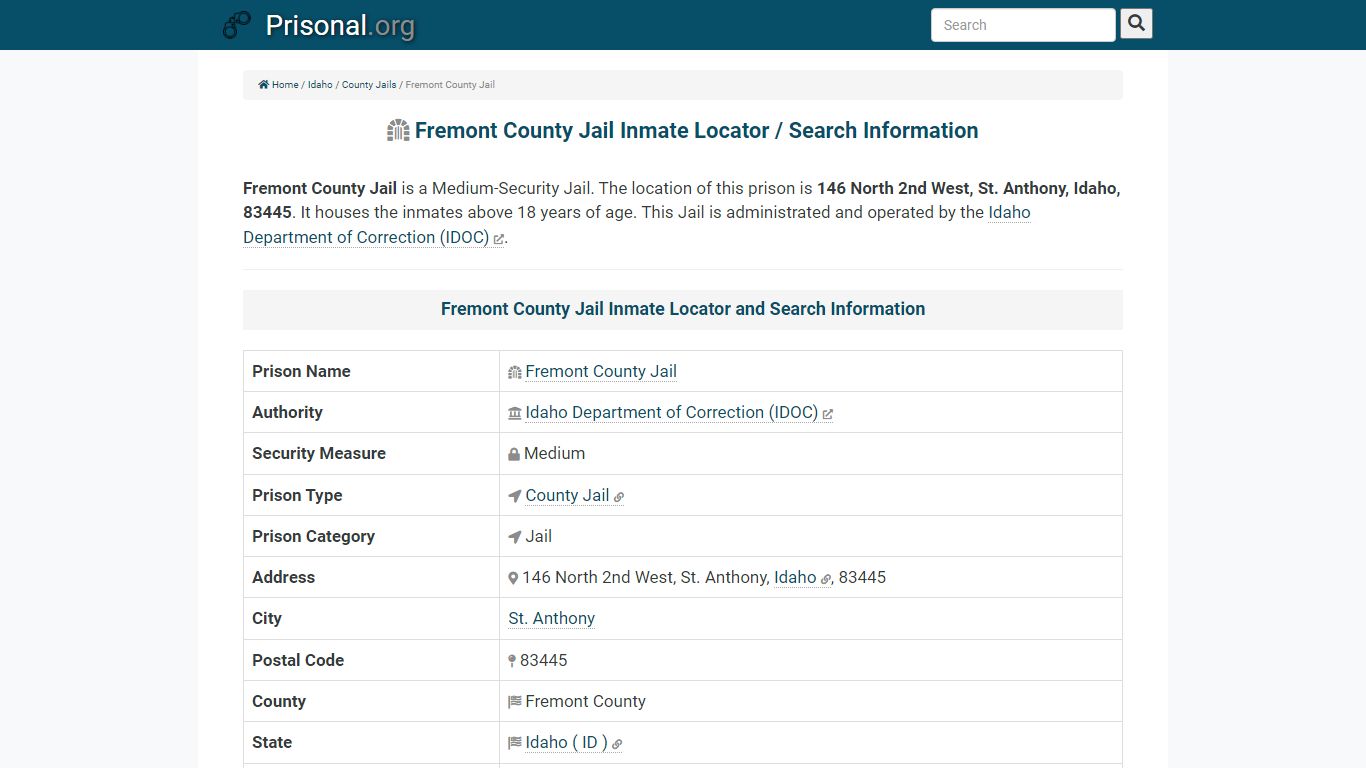 Fremont County Jail-Inmate Locator/Search Info, Phone, Fax ...