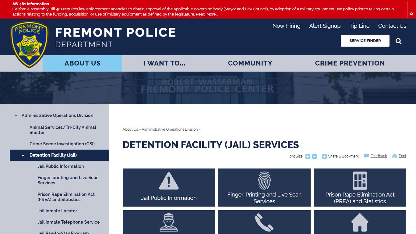 Detention Facility (Jail) Services | Fremont Police ...